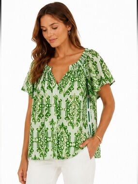Rungolee Printed Side Button Peasant Top